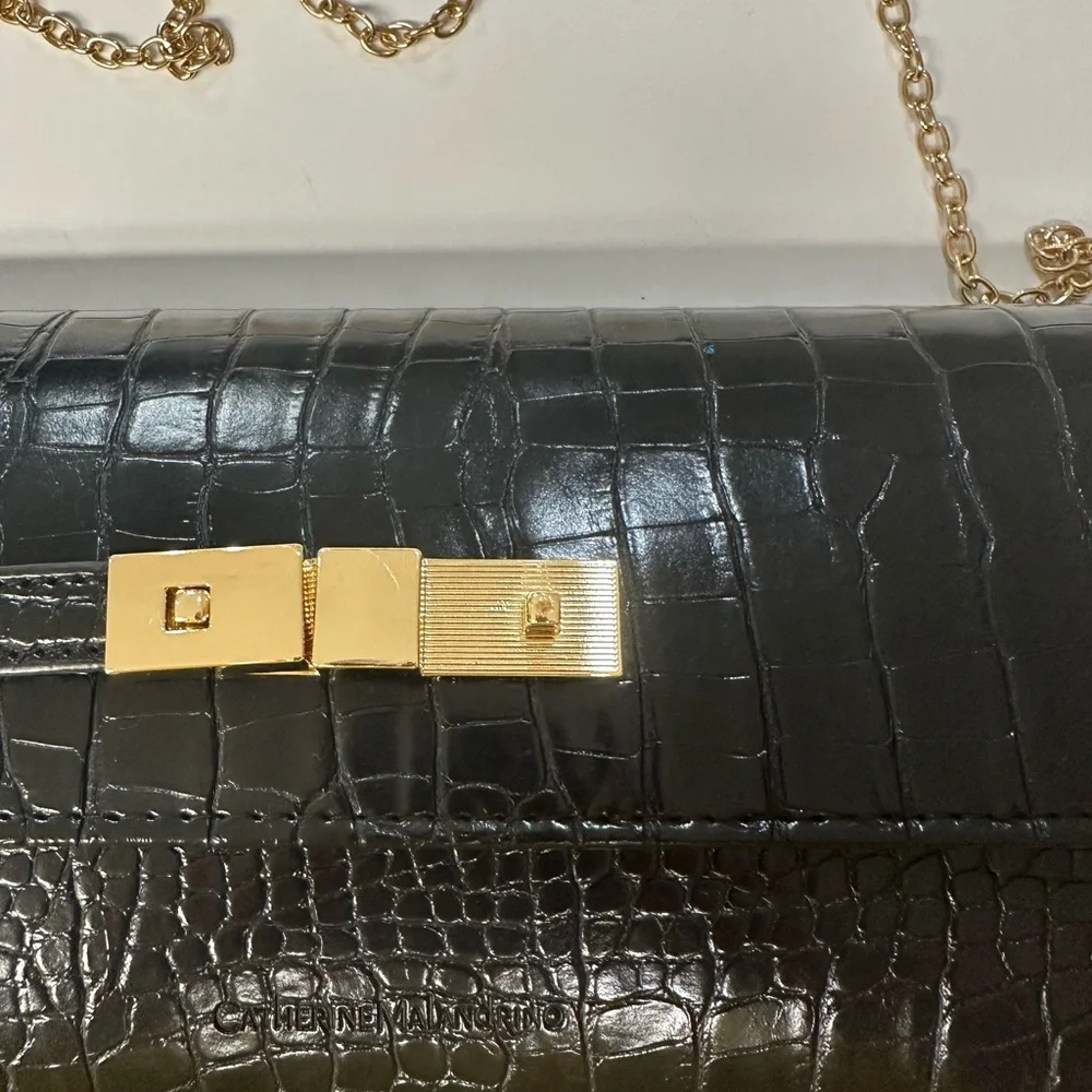 Catherine Malandrino Elegant Black Crocodile-Embossed Clutch Bag